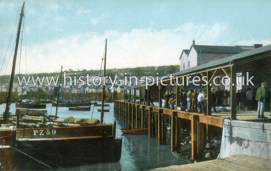 The Fish Market and Harbour, Newlyn, Cornwall. c.1912